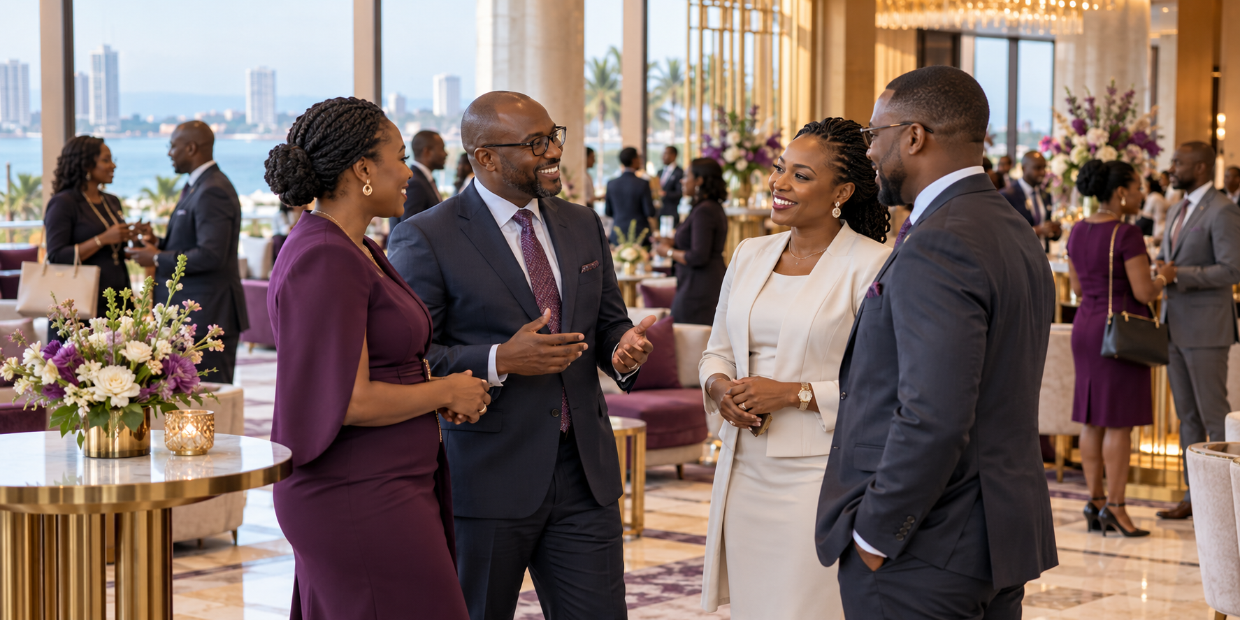 Business leaders networking at a formal event